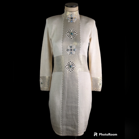 St John Evening Cream Embellished Dress, Sz 6, NWT - Picture 1 of 7